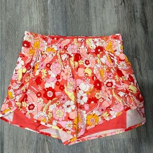 Avia Floral Women's Athletic Shorts - Red and Pink